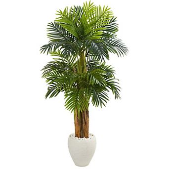 nearly natural 5.5-ft. Triple Areca Palm Artificial Tree in White Planter