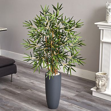 nearly natural 4-ft. Bamboo Artificial Tree in Gray Cylinder Planter