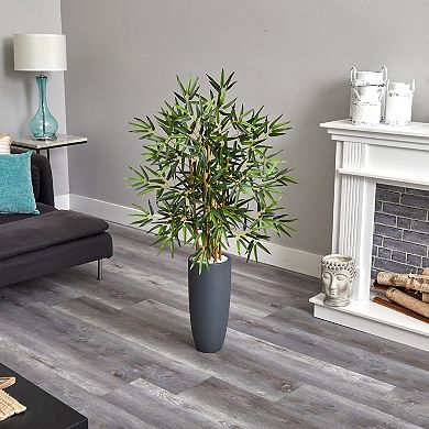 nearly natural 4-ft. Bamboo Artificial Tree in Gray Cylinder Planter