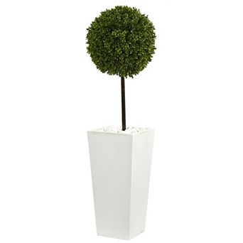 nearly natural 3.5-ft. UV Resistant Boxwood Ball Topiary Artificial Tree in White Tower Planter