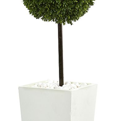 nearly natural 3.5-ft. UV Resistant Boxwood Ball Topiary Artificial Tree in White Tower Planter
