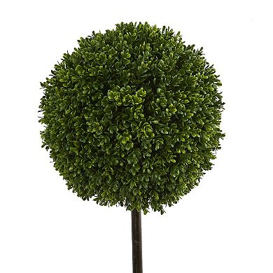nearly natural 3.5-ft. UV Resistant Boxwood Ball Topiary Artificial Tree in White Tower Planter
