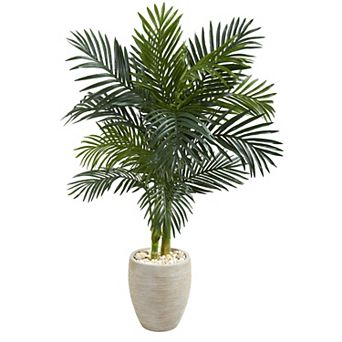 nearly natural 4.5-ft. Golden Cane Palm Artificial Tree in Oval Planter