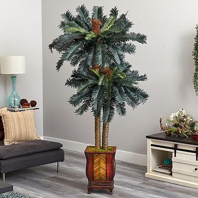 nearly natural 6-ft. Double Sago Palm Artificial Tree in Designer Planter