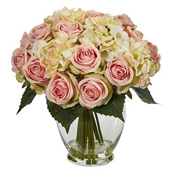 nearly natural Rose & Hydrangea Bouquet Artificial Arrangement