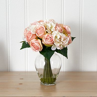nearly natural Rose & Hydrangea Bouquet Artificial Arrangement