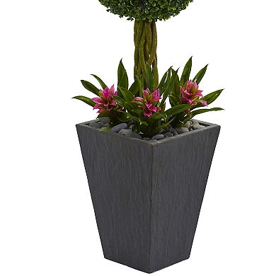 nearly natural 5-ft. UV Resistant Double Boxwood Ball Topiary Artificial Tree in Slate Planter