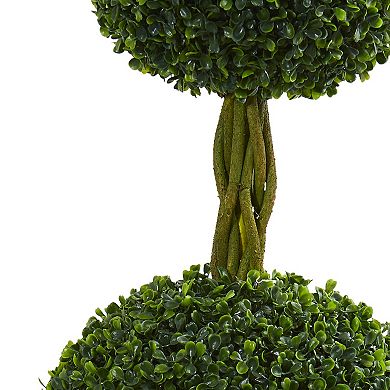 nearly natural 5-ft. UV Resistant Double Boxwood Ball Topiary Artificial Tree in Slate Planter