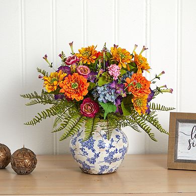 nearly natural 15-in. Mixed Floral Artificial Arrangement in Floral Vase