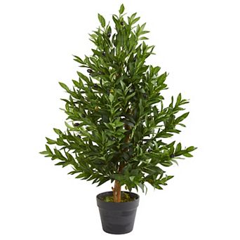 nearly natural 35 in UV Resistant Olive Cone Topiary Artificial Tree