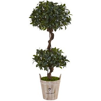 nearly natural 4.5-ft. Sweet Bay Double Topiary Artificial Tree in Farmhouse Planter