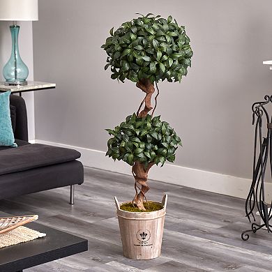 nearly natural 4.5-ft. Sweet Bay Double Topiary Artificial Tree in Farmhouse Planter