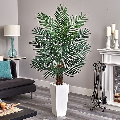 nearly natural 5.5-ft. Areca Artificial Palm Tree in White Tower Planter