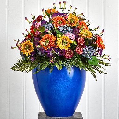 nearly natural Giant Mixed Floral Artificial Arrangement in Blue Vase