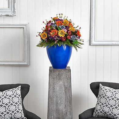 nearly natural Giant Mixed Floral Artificial Arrangement in Blue Vase
