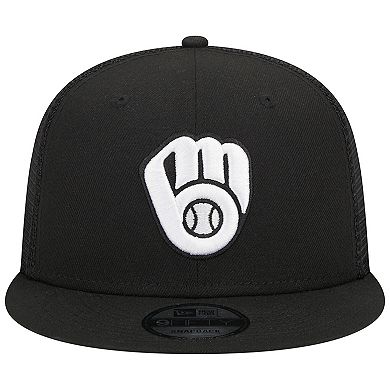 Men's New Era Black Milwaukee Brewers Trucker 9FIFTY Snapback Hat