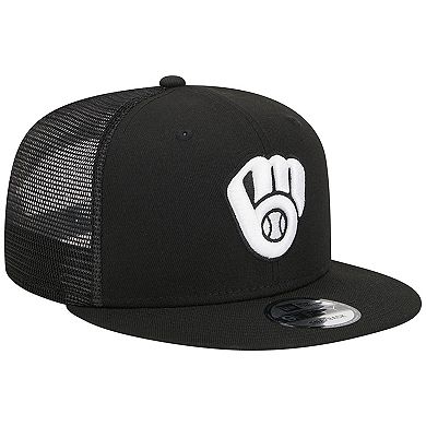 Men's New Era Black Milwaukee Brewers Trucker 9FIFTY Snapback Hat