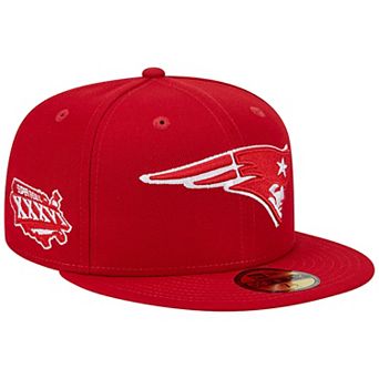Men's New Era Scarlet New England Patriots Super Bowl XXXVI Main Patch 59FIFTY Fitted Hat