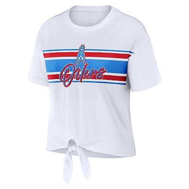 Women's WEAR by Erin Andrews White Tennessee Titans Front Tie Retro T-Shirt