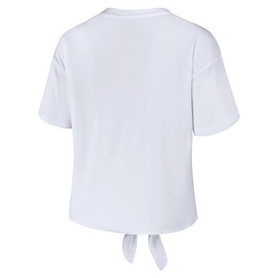 Women's WEAR by Erin Andrews White Tennessee Titans Front Tie Retro T-Shirt