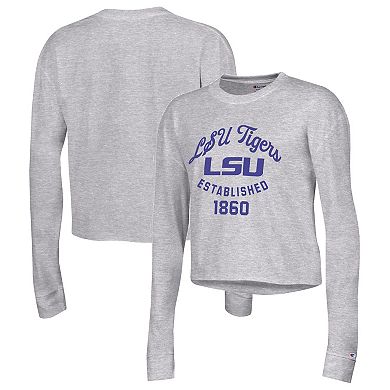 Women's Champion Gray LSU Tigers Boyfriend Cropped Long Sleeve T-Shirt