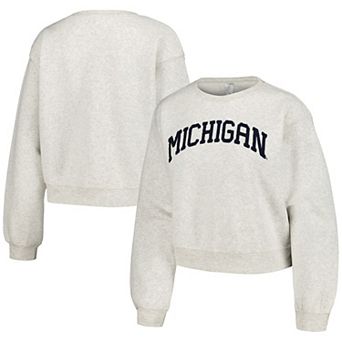 Women's ZooZatz Oatmeal Michigan Wolverines Core Chenille Cropped Pullover Sweatshirt