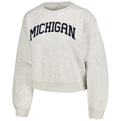 Women's ZooZatz Oatmeal Michigan Wolverines Core Chenille Cropped Pullover Sweatshirt