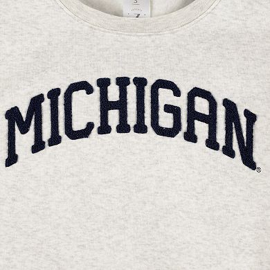 Women's ZooZatz Oatmeal Michigan Wolverines Core Chenille Cropped Pullover Sweatshirt