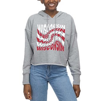 Women's ZooZatz Gray Wisconsin Badgers Swirl Cropped Pullover Hoodie