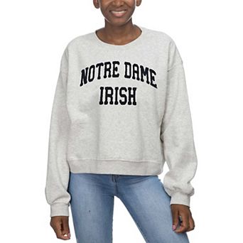 Women's ZooZatz Oatmeal Notre Dame Fighting Irish Core Chenille Cropped Pullover Sweatshirt