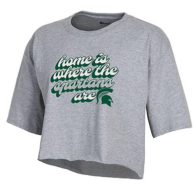 Women's Champion Heather Gray Michigan State Spartans Boyfriend Cropped T-Shirt