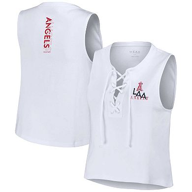Women's WEAR by Erin Andrews White Los Angeles Angels Lace-Up Tank Top