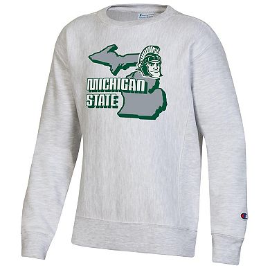 Youth Champion Heather Gray Michigan State Spartans Reverse Weave Pullover Sweatshirt