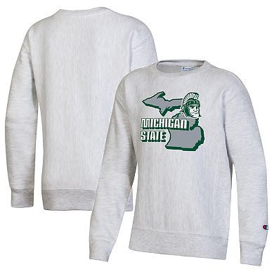 Youth Champion Heather Gray Michigan State Spartans Reverse Weave Pullover Sweatshirt