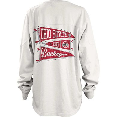 Women's Pressbox White Ohio State Buckeyes Pennant Stack Oversized Long Sleeve T-Shirt
