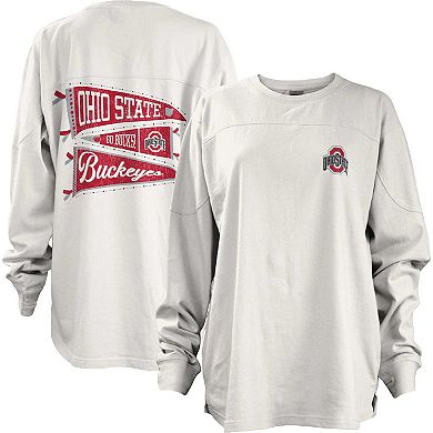 Women's Pressbox White Ohio State Buckeyes Pennant Stack Oversized Long Sleeve T-Shirt
