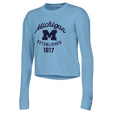 Women's Champion Blue Michigan Wolverines Boyfriend Cropped Long Sleeve T-Shirt