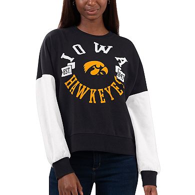 Women's G-III 4Her by Carl Banks Black/White Iowa Hawkeyes Team Pride Colorblock Pullover Sweatshirt