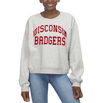 Women's ZooZatz Oatmeal Wisconsin Badgers Core Chenille Cropped Pullover Sweatshirt
