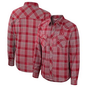 Men's Colosseum x Wrangler Crimson Oklahoma Sooners Plaid Western Long Sleeve Snap-Up Shirt