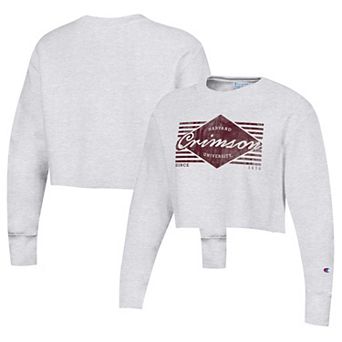 Women's Champion Heather Gray Harvard Crimson Reverse WeaveÂ Cropped Pullover Sweatshirt