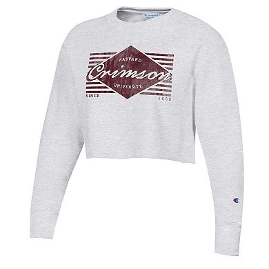 Women's Champion Heather Gray Harvard Crimson Reverse WeaveÂ Cropped Pullover Sweatshirt