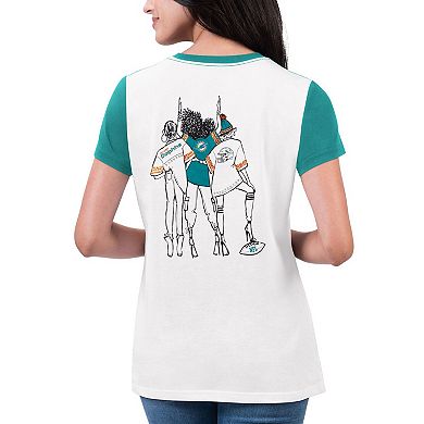 Women's G-III 4Her by Carl Banks White/Aqua Miami Dolphins Fashion Illustration T-Shirt