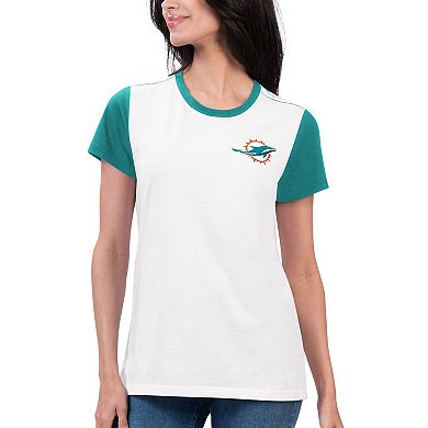 Women's G-III 4Her by Carl Banks White/Aqua Miami Dolphins Fashion Illustration T-Shirt