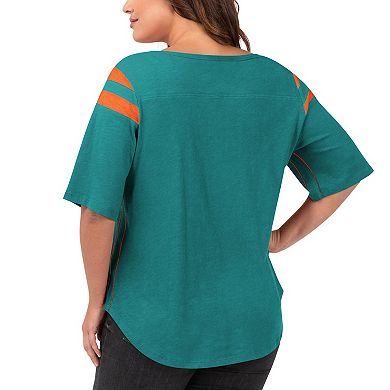 Women's G-III 4Her by Carl Banks Aqua Miami Dolphins Plus Size Linebacker Short Sleeve T-Shirt