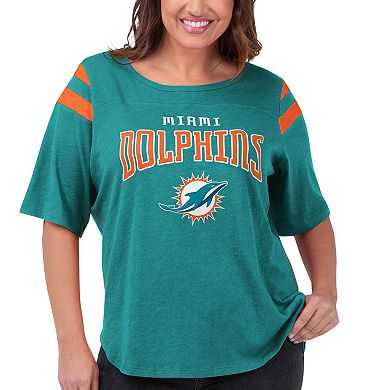 Women's G-III 4Her by Carl Banks Aqua Miami Dolphins Plus Size Linebacker Short Sleeve T-Shirt