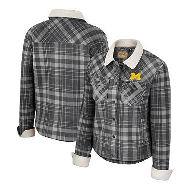 Women's Colosseum x Wrangler Charcoal Michigan Wolverines Plaid Polar Fleece Button-Up Jacket