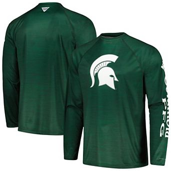 Men's Columbia Green Michigan State Spartans PFG Terminal Tackle Omni-Shade Raglan Long Sleeve T-Shirt