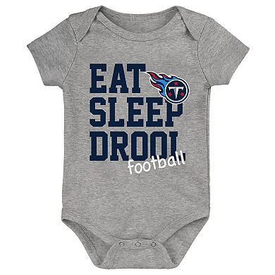 Newborn & Infant Navy/Light Blue/Heather Gray Tennessee Titans Three-Pack Eat, Sleep & Drool Retro Bodysuit Set