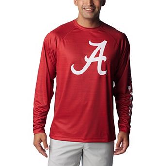 Men's Columbia Crimson Alabama Crimson Tide PFG Terminal Tackle Omni-Shade Raglan Long Sleeve T-Shirt